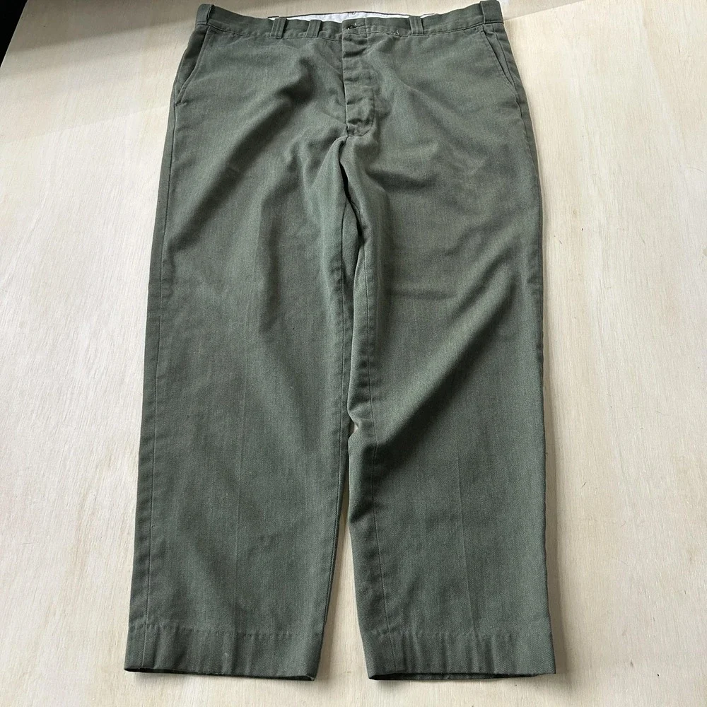 Vintage Green Twill Chino Pants Mens 42x29 Straight Regular Fit Casual Workwear